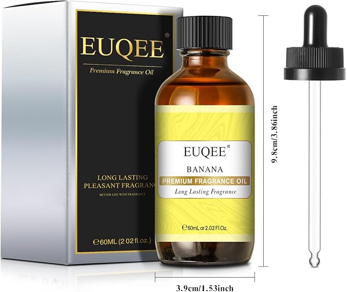 EUQEE 2.02 Fl oz Banana Fragrance Oil, Premium Fragrance Essential Oil with Glass Dropper for Diffuser, Soap Candle Making - 60ml