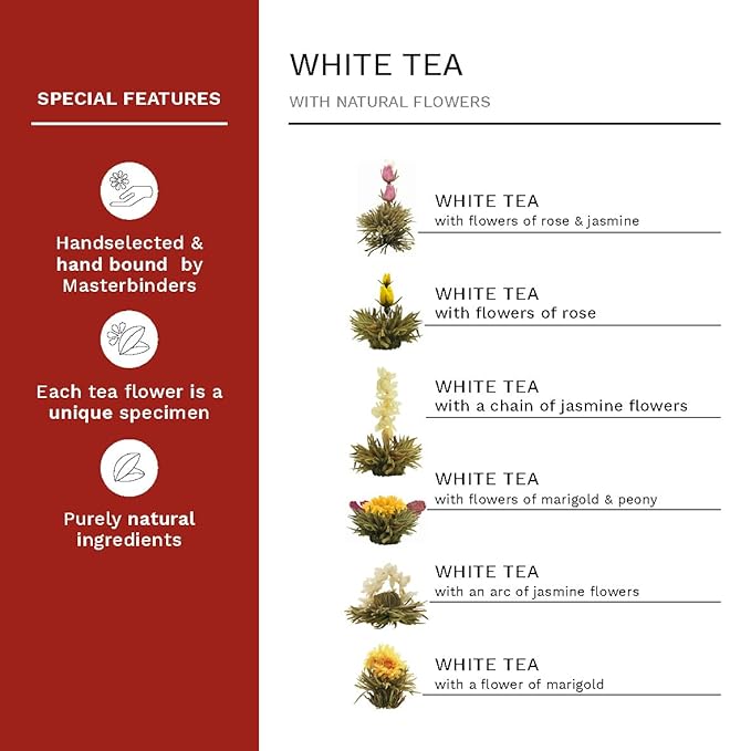 Creano Blooming Tea Mix 6pcs Flowering Tea White Tea in Elegant Magnetic Box with Silver Embossing
