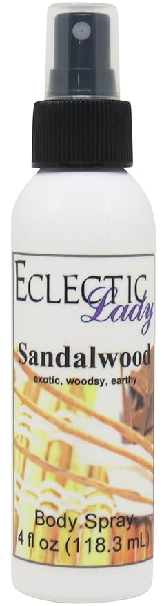 Eclectic Lady Sandalwood Body Spray, 2 ounces, Body Mist for Women with Clean, Light & Gentle Fragrance, Cologne with Soft, Subtle Aroma For Daily Use