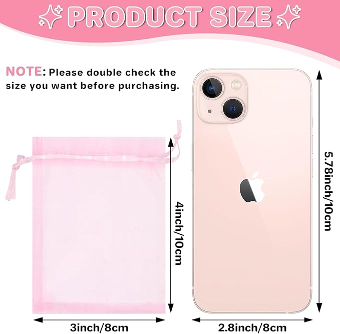 50 Pcs Pink Organza Bags 3x4 Inch, Jewelry Pouch Bags Small Mesh Bag Drawstring Gift Goody Bag for Candy Party Favor Wedding