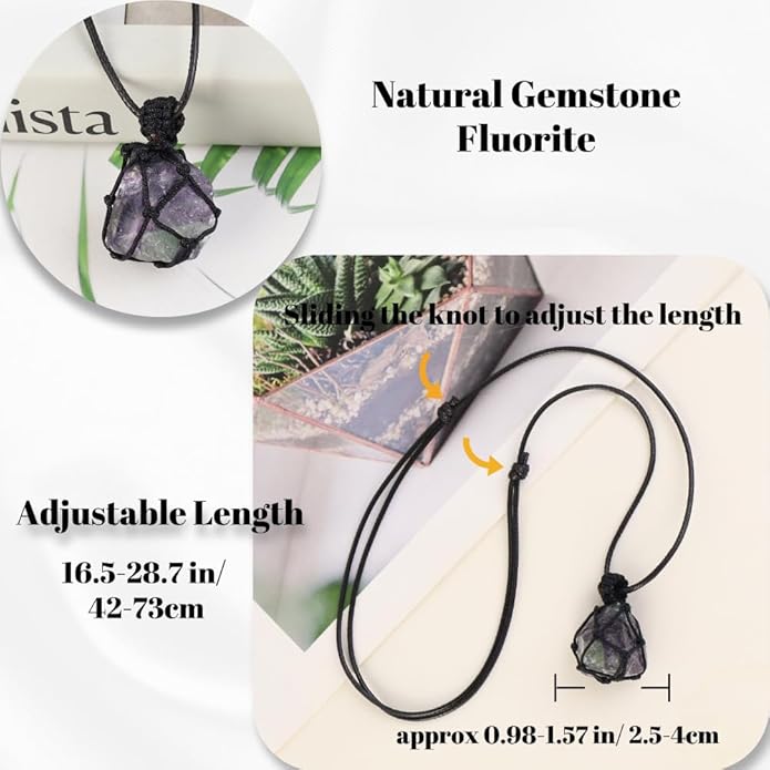 Handmade Natural Gemstone Crystal Pendant Necklace Stone Holder Necklace Cord Net Necklace with Adjustable Length for Women Men