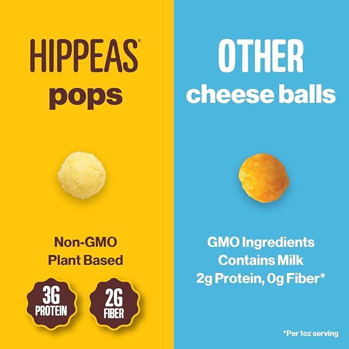 Hippeas Cheezy Cheddar Pops, 0.5 Ounce (Pack of 15), 2g Protein, Fiber, Vegan, Gluten-Free, Crunchy, Plant Protein Snacks