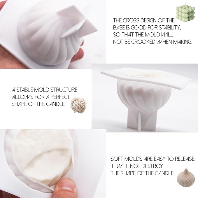 EuTengHao Silicone Candle Molds Set for Candle Making with Candle Wicks, 3D Silicone Mold for Soy Wax, Soap, Cake, Dessert DIY Scented Candle Craft Making