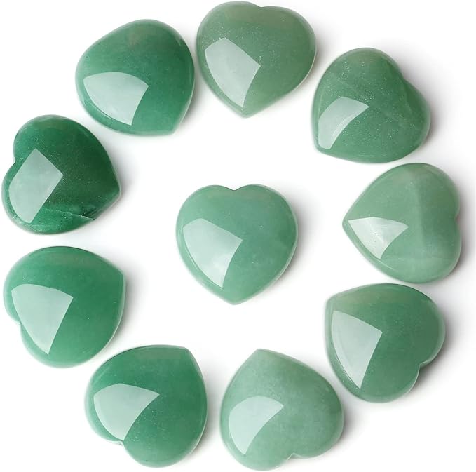 YATOJUZI 5PCS Green Aventurine Natural Heart Healing Crystals 1" Love Stones Sets Bulk Polished Pocket Palm Thumb Gemstones Energy Reiki Balancing Meditation Therapy