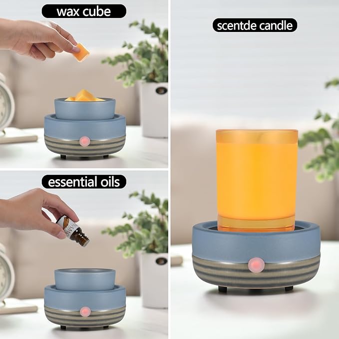 Candle Wax Melt Warmer with Timer Ceramic Electric Wax Melt 4-in-1 Oil Burner Adjusting Temperature Fits Yankee Large Jar Scented Candle for Home Decor Birthday Gifts for Women Mom Grandma Girls Blue