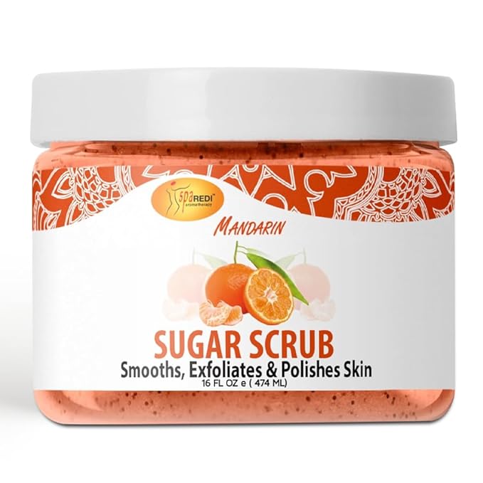 SPA REDI – Sugar Body Scrub, Mandarin, 16 Oz, Exfoliating, Moisturizing, Hydrating and Nourishing, Glow, Polish, Smooth and Fresh Skin - Body Exfoliator