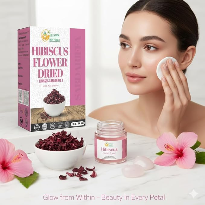 Herbs Botanica Hibiscus Flower Dried Organic For Tea, Hair Growth, Flor De Jamaica Organica Whole Full Flower Petals Cake Decoration & Cocktails 7.05 Oz / 200 Gms