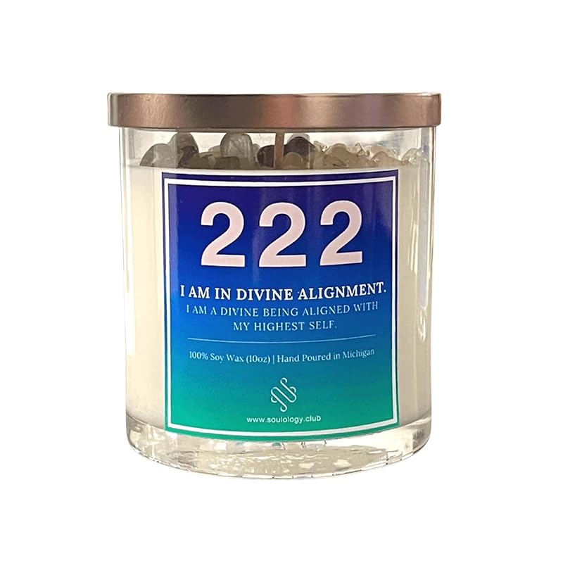 222 Angel Number Candle, 10oz, Crystal candle, 100% Soy Wax & Phthalate-Free Fragrance candles, Gifts candles for women, Angel Number Gift, Healing Candle, Spiritual Candle