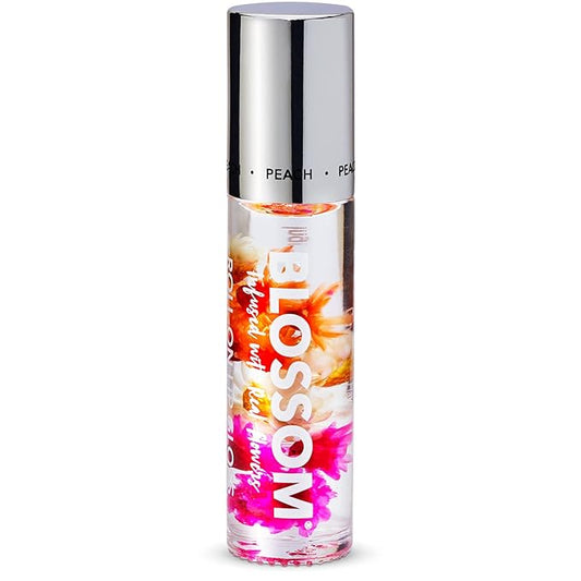 Blossom Roll on Lip Gloss, Scented Clear High Shine Moisturizing Lip Oil, Non Sticky, Infused with Real Flowers, Made in USA, 0.2oz, Juicy Peach