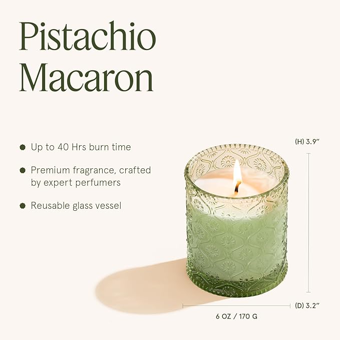 LA JOLIE MUSE Pistachio Macaron Scented Candle –Pistachio, Milk & Vanilla | 6 oz Fall Candle | Natural Soy Wax | 40 Hours Clean Burn | Gift for Dessert Lovers | Seasonal Home Décor