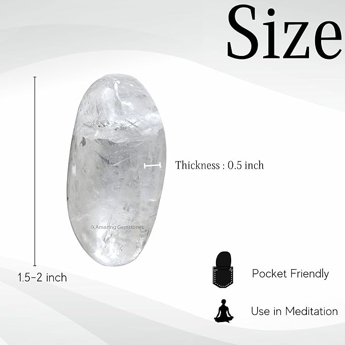 Amazing Gemstone Clear Quartz Crystals and Healing Stones - Large Palm Stone Crystals Piedra - Crystal for Good Luck, Balanced Positive Energy, Meditation - Unique Stocking Stuffers & Birthday Gifts