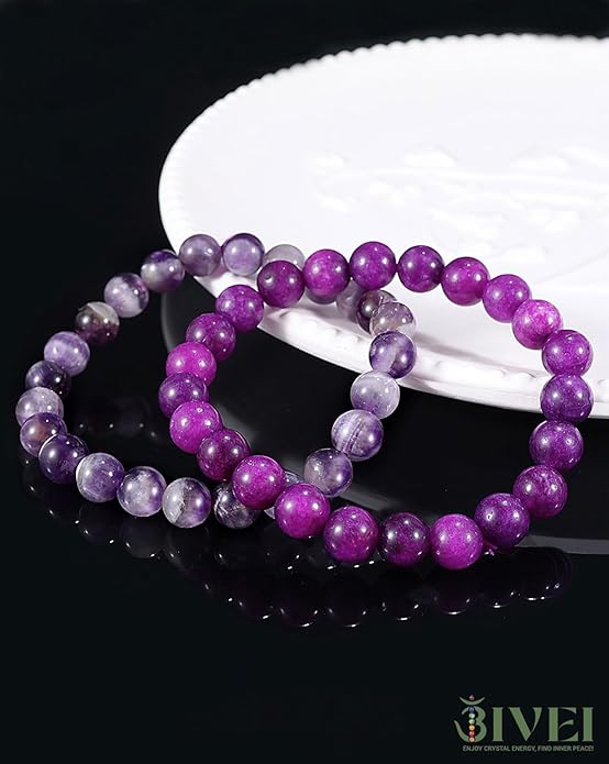 Bivei Natural Gemstone Semi Precious Healing Crystals Handmade Stretchy Round Beads Bracelet, Enhance Positive Energy