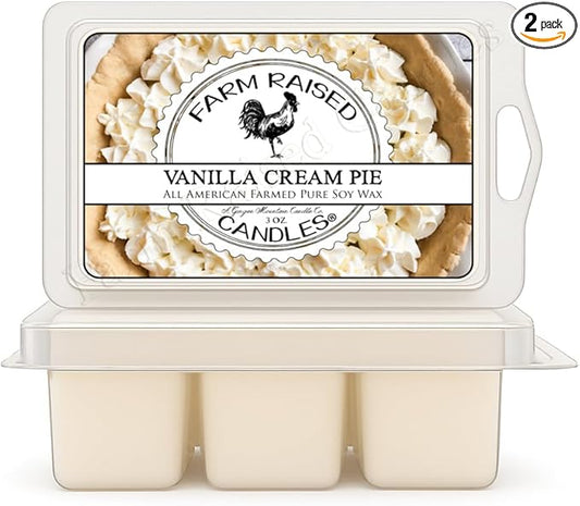 Farm Raised Candles - Vanilla Cream Pie Wax Melts 2-Pack (6 oz) | 100% American Soy Wax • Hand-Poured • Sweet Bakery Scent • Pet Safe • Gift Ready • 6 Cubes Each