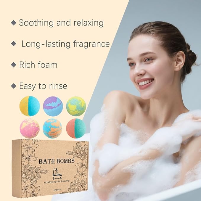 Bath Bombs Gift Set for Women,6 Scents Natural Relaxing Bath Balls for Her to Moisturize Skin,Relaxing Body,Soften Skin,Long-Lasting Fragrance and Rich Foam,Handmade Bubble Bathbombs (Brown)