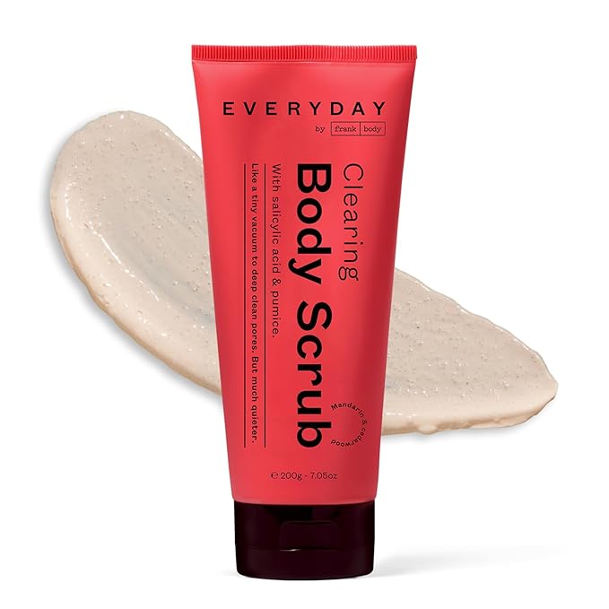 frank body Clearing Body Scrub | Purifies Pores, Fights Breakouts & Oily Skin|Salicylic Acid, White Clay & Niacinamide | Mandarin & Cedarwood Scent | Vegan & Cruelty Free | 200g