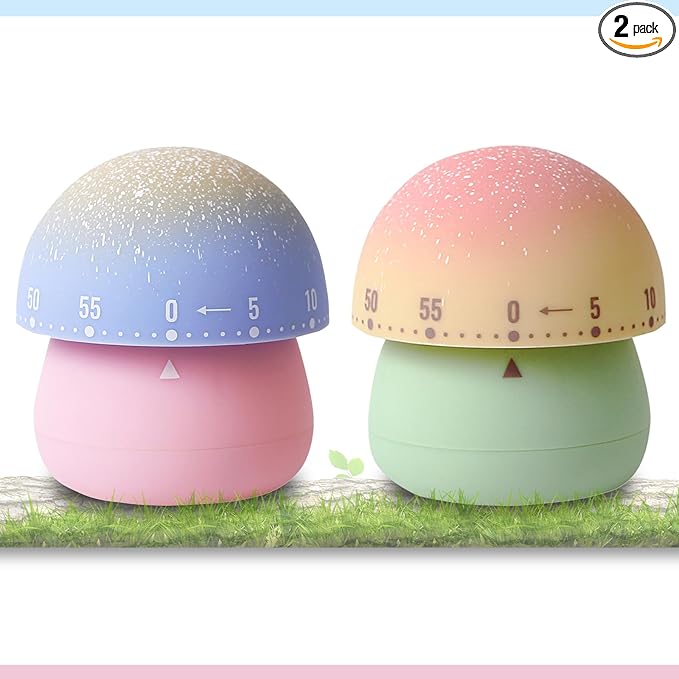 2 Pack Cute Kitchen Timer,100% Mechanical Egg Timer for Kids,60 Minutes Wind up Timer for Cooking/Reading/Do Sports. (Mushrooms)