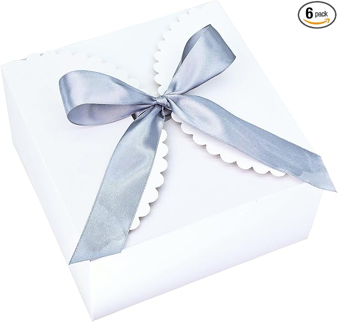 8"x 8"x 4" White Gift Boxes with Lids and Ribbons, 6 Pack Foldable Cardboard Paper Boxes for Gifts, Bridesmaid Proposal Boxes, Wedding Birthday Party Favor Boxes, Sturdy Reusable Bulk Gift Boxes