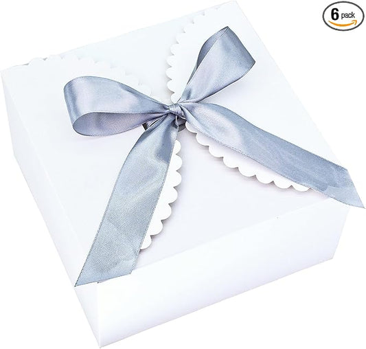 8"x 8"x 4" White Gift Boxes with Lids and Ribbons, 6 Pack Foldable Cardboard Paper Boxes for Gifts, Bridesmaid Proposal Boxes, Wedding Birthday Party Favor Boxes, Sturdy Reusable Bulk Gift Boxes