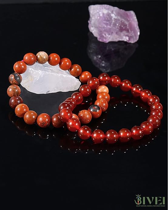 Bivei Natural Gemstone Semi Precious Healing Crystals Handmade Stretchy Round Beads Bracelet, Enhance Positive Energy