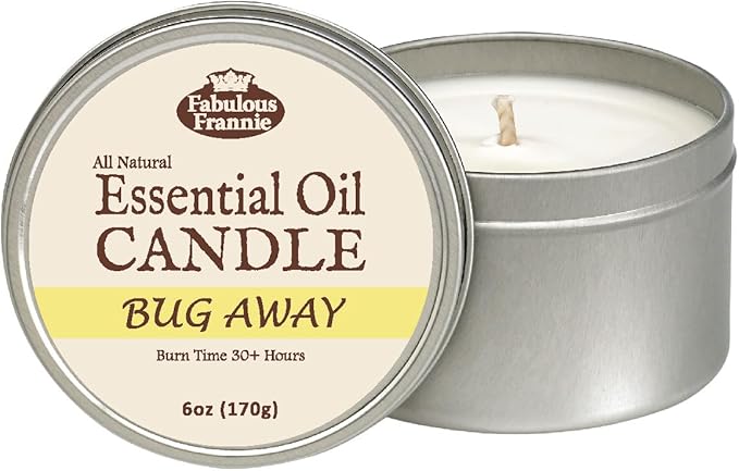 Fabulous Frannie Bug Away Travel Tin All Natural Soy Candle Made with Pure Essential Oils Lemongrass Citronella 6oz