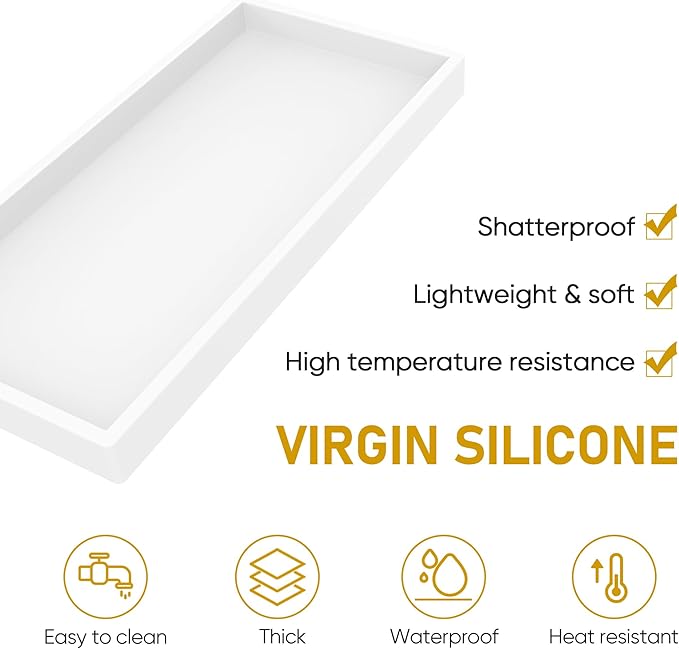Bathroom Counter Tray,EG-SIPRO High-Grade Thickened Silicone Bathroom Vanity Tray,Shatterproof Rectangle Bathroom Tray Soap Dispenser Tray for Bathroom Countertop, Pure White, 10.6''×5.1'', (EGTRAY)