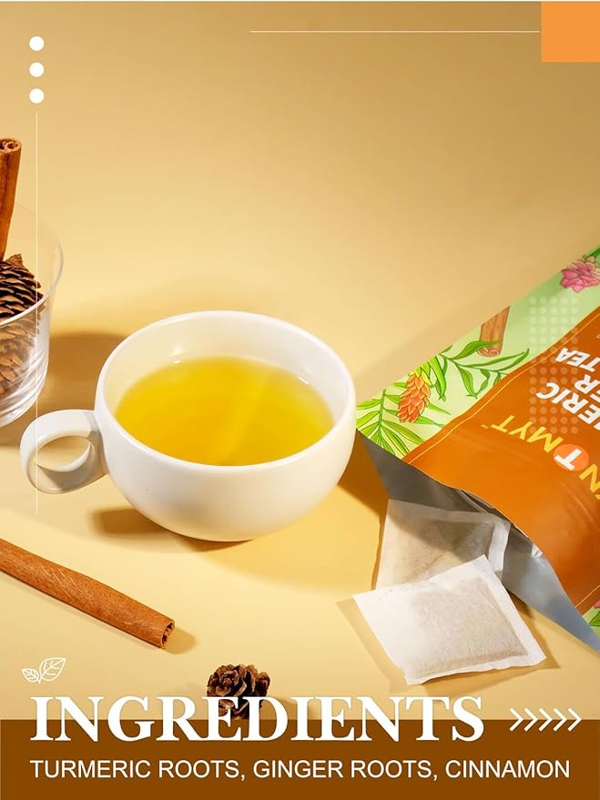 HYNTMYT Turmeric Ginger Cinnamon Tea Bags, Herbal Blend of Turmeric & Ginger Root & Cinnamon, Light Spicy & Sweet Flavor, Caffeine Free, 120 Count