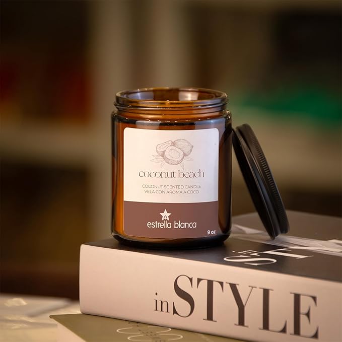 Coconut Beach Scented Candle, 9oz Soy Wax, Tropical Coconut Aroma, Long-Lasting Burn, Beach-Inspired Aromatherapy, Great for Gifting, Birthdays, Home Decor & Relaxation.