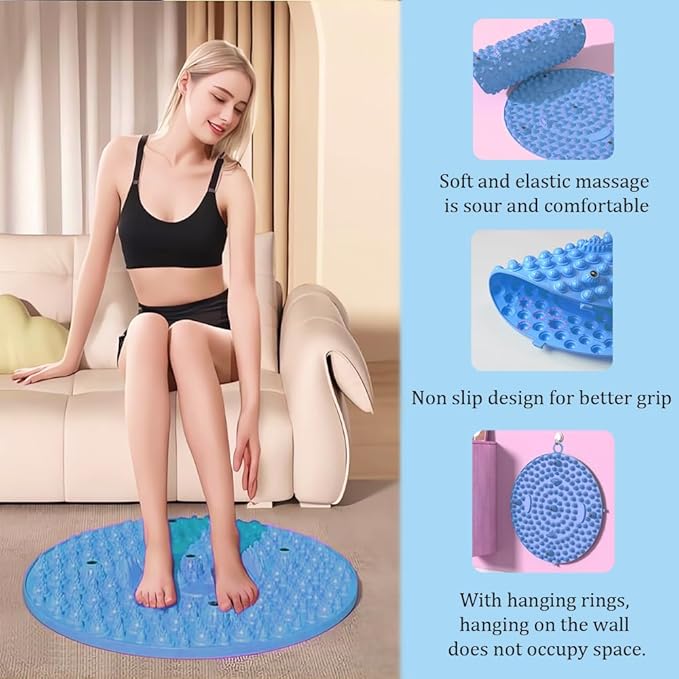 MIUPOO Foot Massage Mat,Relaxation Massage Mat Feet Massage Pad,Acupressure Mat for Feet,Anti Fatigue Walk Stone Acupoint Mat Particle Portable Massage Tool for Walking Long Sitting,Blue,13.4Inches