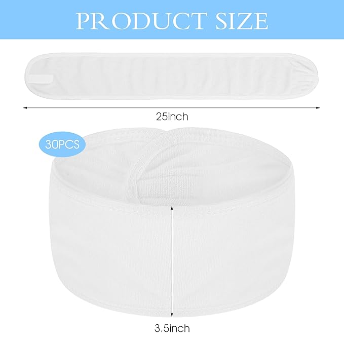 30Pcs Spa Headband Facial Esthetician Hair Wrap for Women Adjustable Makeup Head Wrap Hair Towel Wraps White
