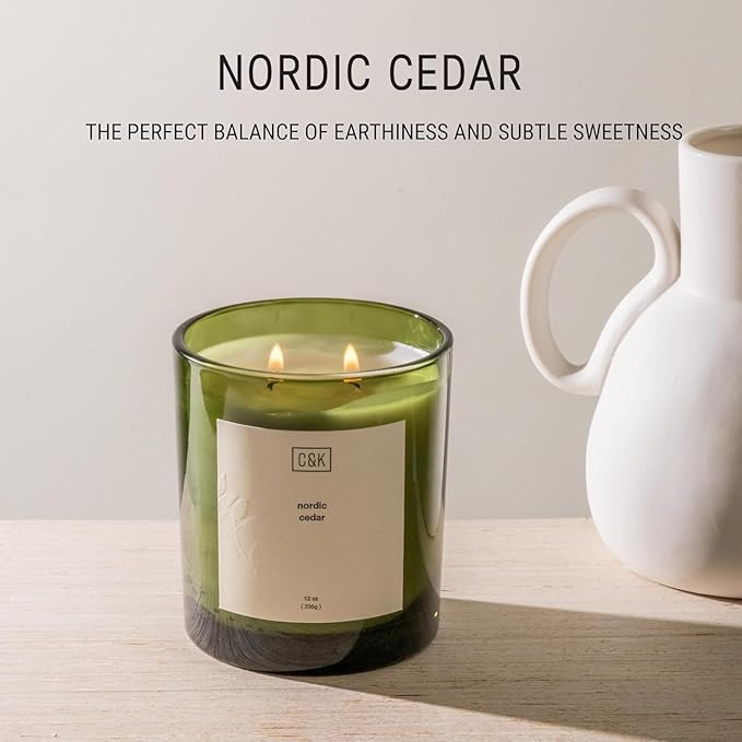 Craft & Kin Green Scented Candles | 12oz Premium Nordic Cedar Fall Scented Candles for Men | Made with Natural Soy | Gifts for Men and Women | Nature Collection