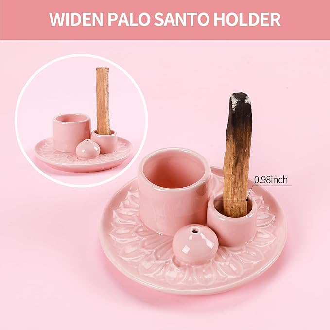Palo Santo Sticks Holder, Multi-Purpose Handmade Ceramic Incense Burner for Palo Santo Incense Sticks, Sage Holder for Burning, Ash Catcher Tray for Meditation Yoga Room (Pink)