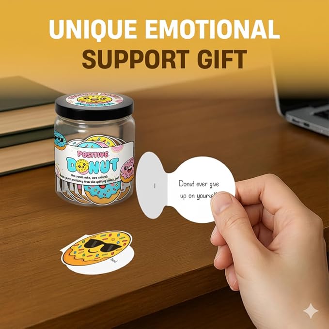 60 Positive Donut Cards Jar, Affirmation Cards for Women, Emotional Support Donuts, Donut Gifts, Donut Themed Gift, Gifts for Women, Teen Girl Gift Trendy Stuff