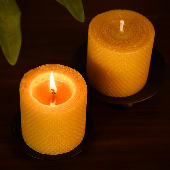 3×3 in Beeswax Pillar Candle - Handmade Pure Beeswax Rolled Candle for Gift & Home Decor