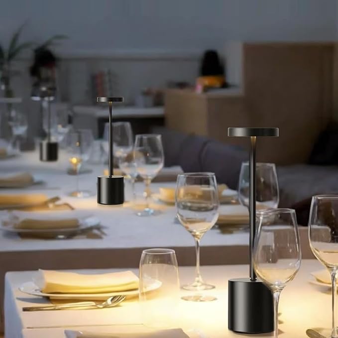 2 Pack LED Cordless Table Lamps, 3 Color Stepless Dimming Battery Powered Lamp, Portable Rechargeable Table Lamp for Dinner/Bars/Patio/Restaurant/Bedroom (Black)