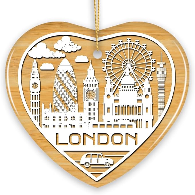London City Unique Paper Art Themed Ceramic Christmas Ornament (Heart)
