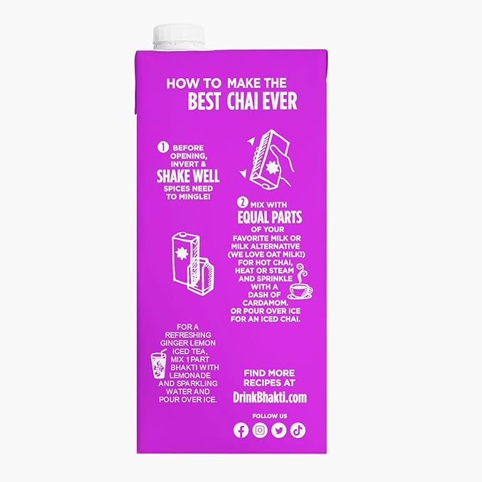 Bhakti Chai Tea Concentrate | Sugar-Free, Organic Fresh Ginger, Black Tea, Spiced, Dairy-Free, Vegan (Pack of 3)