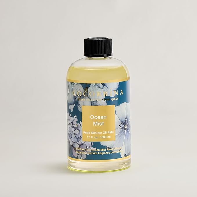 Cocorrína Reed Diffuser Refill Ocean Mist 17oz (500ml) with 8 Sticks - Premium Long-Lasting Scented Oil, Home Fragrance for Bedroom, Bathroom Home Decor