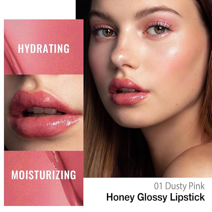Kaely Dusty Pink Honey Glossy Lipstick for Women, Moisturizing Shine Lipstick for Dry Lips, Hydrating Nourishing Tinted Lip Balm, Sheer Lightweight Lip Gloss Stain Makeup, Vegan & Cruelty-Free, 01
