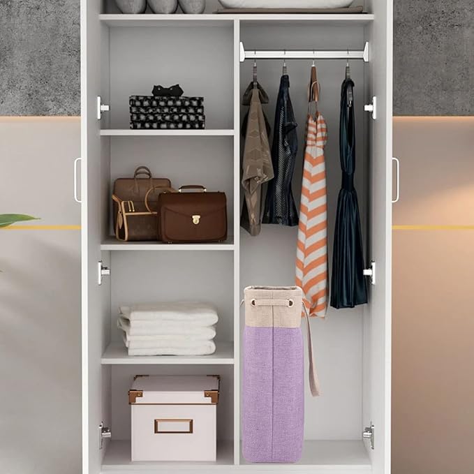 i BKGOO Laundry Basket with Handles Beige&Purple Slim Laundry Bin Collapsible Dirty Clothes Basket Narrow Laundry Bag Foldable Dirty Hamper for Camping, Dorms, Apartments