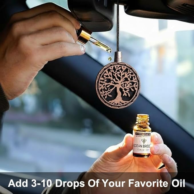 Wood Car Air Freshener — Tree Of Life Handmade Unscented DIY Essential Oil Hanging Diffuser with Felt Insert — Add Your Own Oils — Refillable — Car/Truck/SUV — Cardboard Box