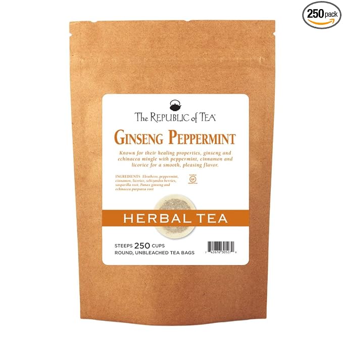 The Republic of Tea Ginseng Peppermint Herbal Tea, 250 Tea Bag Bulk