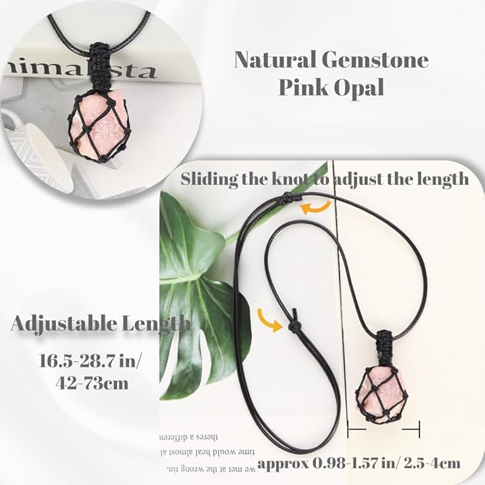 Handmade Natural Gemstone Crystal Pendant Necklace Stone Holder Necklace Cord Net Necklace with Adjustable Length for Women Men