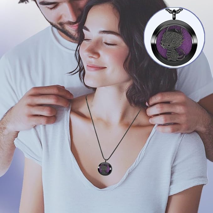 Aromatherapy Diffuser Necklace-Dinosaur Essential Oil Necklace,Aromatherapy Diffuser Pendant for Men and Women,Portable,Suitable for Yoga,Meditation,Travel,Stress Relief Gift(Black30mm)