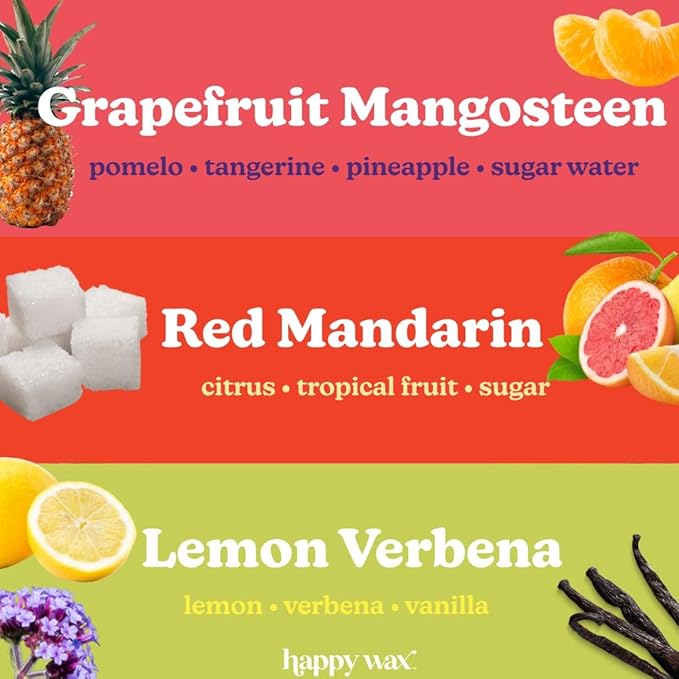 Happy Wax Citrus Mix Collection Scented Natural Soy Wax Melts – 6 Total Oz. of Scented Wax Melts, Collection Includes Red Mandarin, Grapefruit Mangosteen and Lemon Verbena