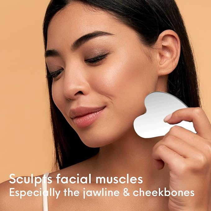 Stainless Steel Gua Sha Facial Tools 3 in 1 with Pouch,Facial Massage Tool Kit for Women’s Skincare Routine, Brighten and Sculpt Your Skin,Reduce Inflammation and Puffiness, Silver