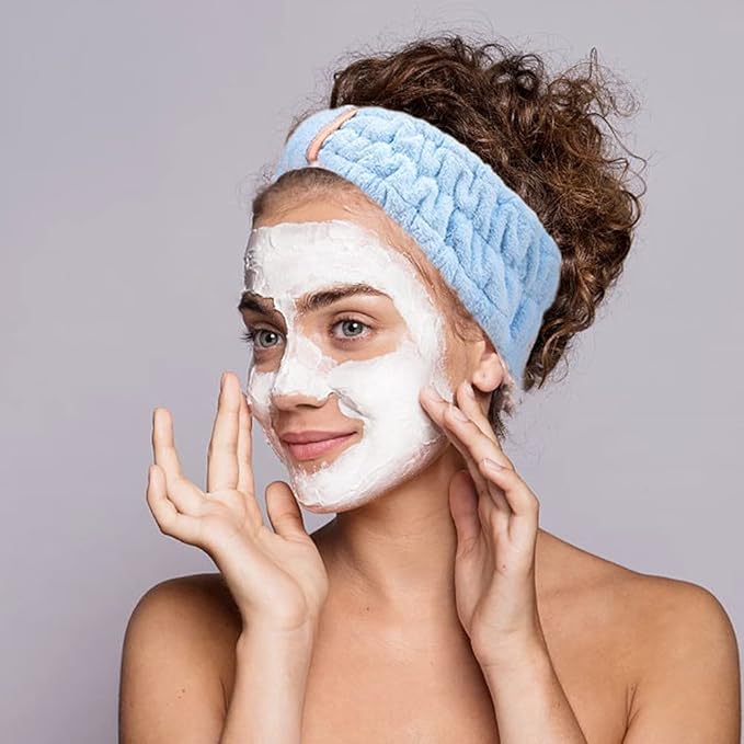 4 Pack Microfiber Towel Headbands for Washing Face, Spa & Skincare for Women (Grey White Blue Green)