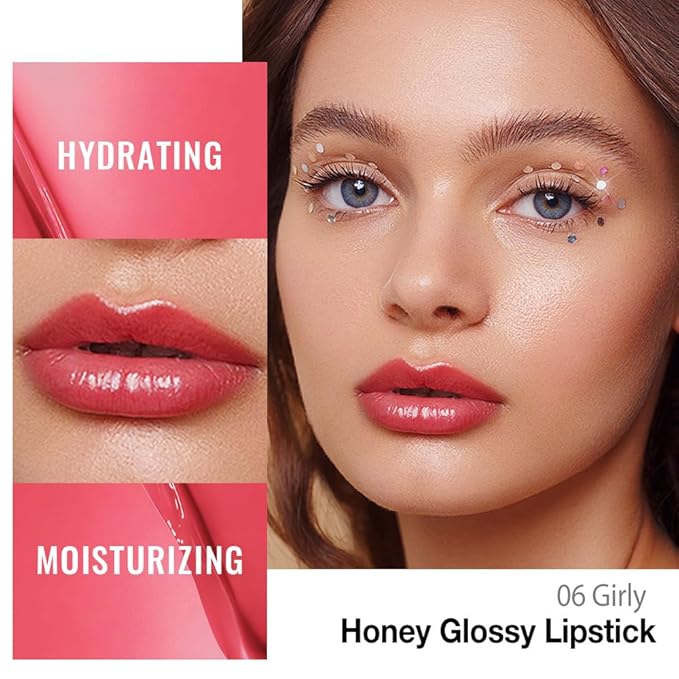 Kaely Girly Honey Glossy Lipstick for Women, Moisturizing Shine Lipstick for Dry Lips, Hydrating Nourishing Tinted Lip Balm, Sheer Lightweight Lip Gloss Stain Makeup, Vegan & Cruelty-Free, 06