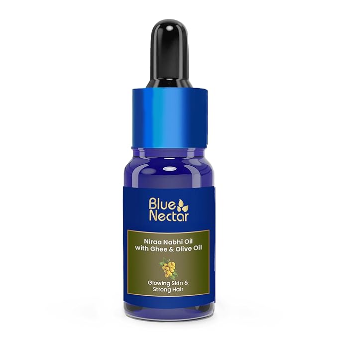 Blue Nectar Ayurveda Navel Oil with Ghee & Olive for Belly Oiling | Natural Belly Button (Nabhi) Oil for Radiant Skin & Deep Hydration (22 Herbs, 0.33Fl Oz)