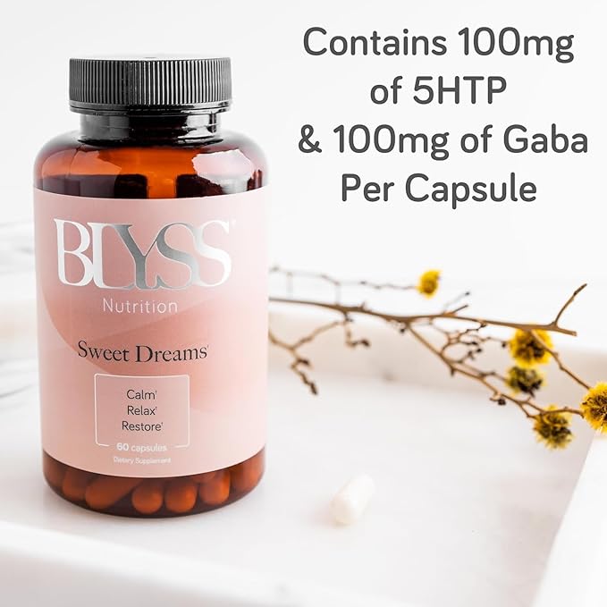 5HTP Plus GABA Supplement - Supports Mood, Relaxation Stress & Sleep - 200mg - Pure HTP-5 Capsules for Women - 60 ct