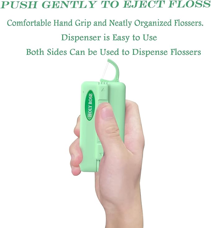 Holy Rose Travel Dental Floss Dispenser - 2 Pack Mint Flavored Refill Floss Picks with Portable Case - 220 Count Twin-Line Flossers & Toothpicks